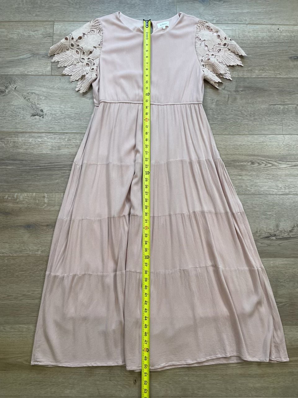 Böhme Pink Tiered Maxi Dress Lace Flutter Sleeves Boho Lined XL 14
