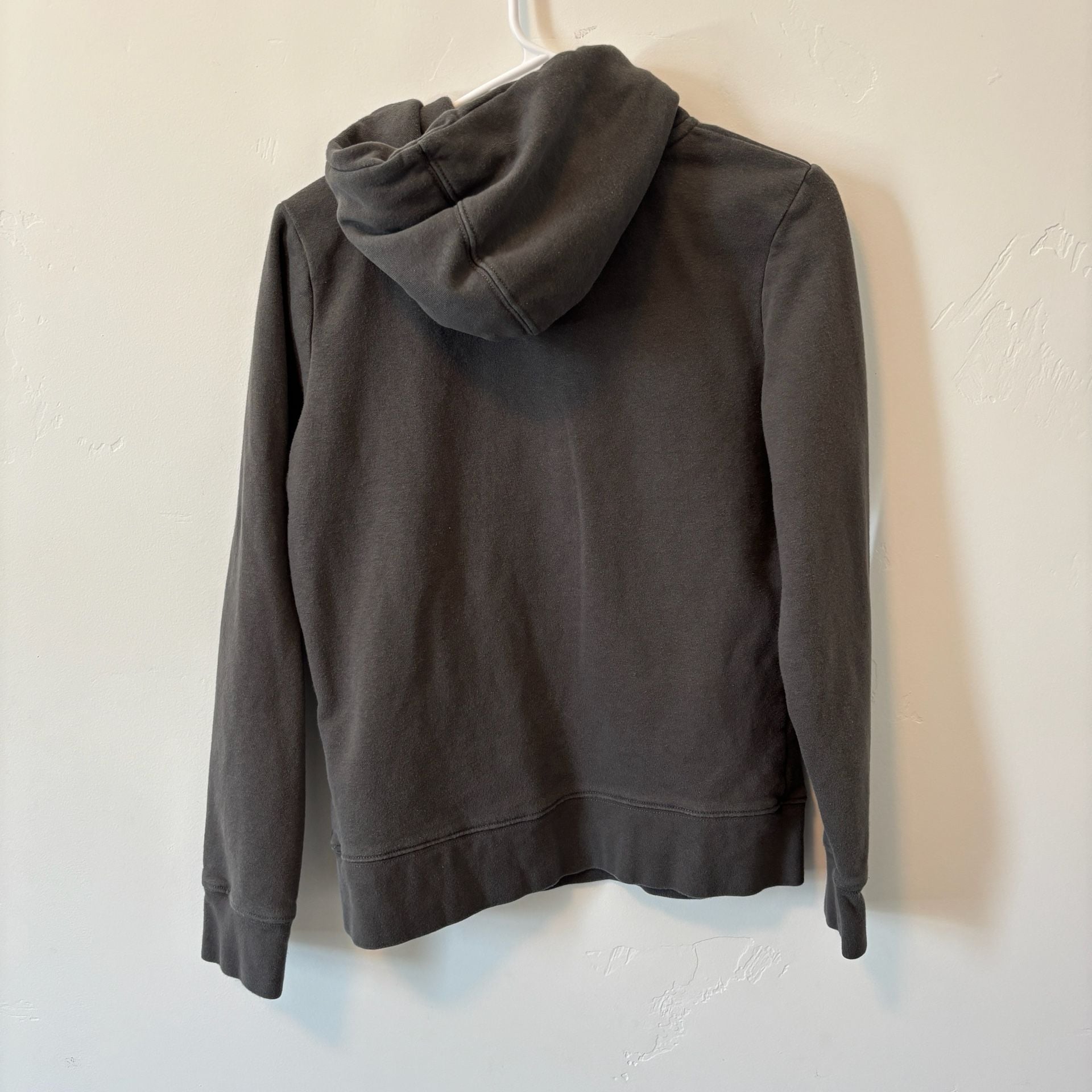The North Face Women's S Pullover Hoodie in Charcoal Grey with Neon Lime Logo 7