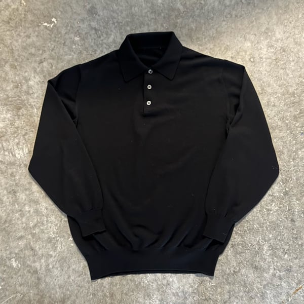 Brioni Essential Mens Cashmere and Silk Black Long Sleeve Knit Polo Shirt Large