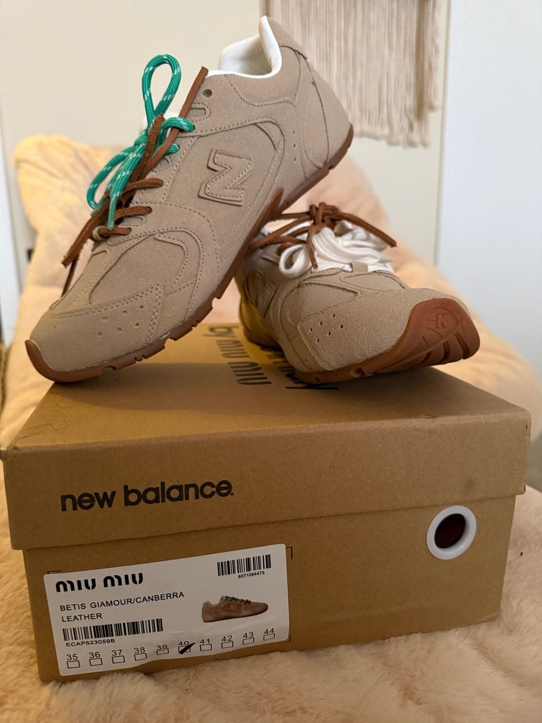 Miu Miu x New Balance 530 SL Suede Sneakers in Ecru 2
