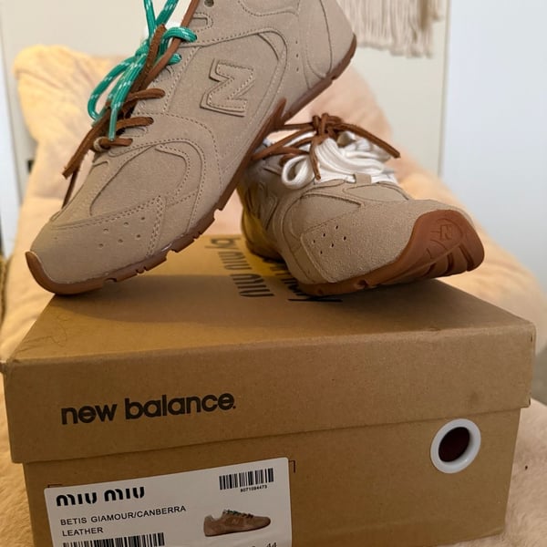 Miu Miu x New Balance 530 SL Suede Sneakers in Ecru