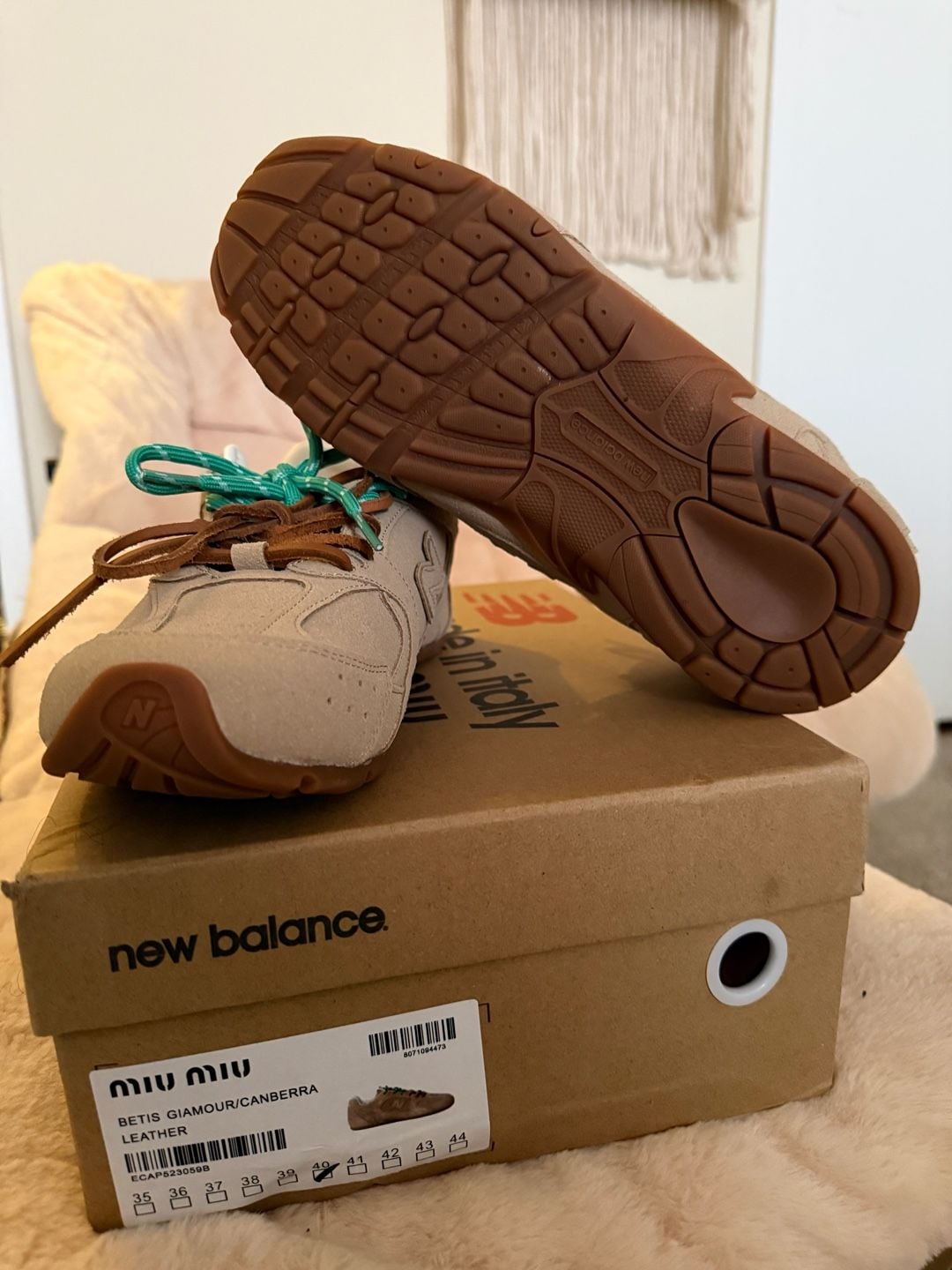 Miu Miu x New Balance 530 SL Suede Sneakers in Ecru 4