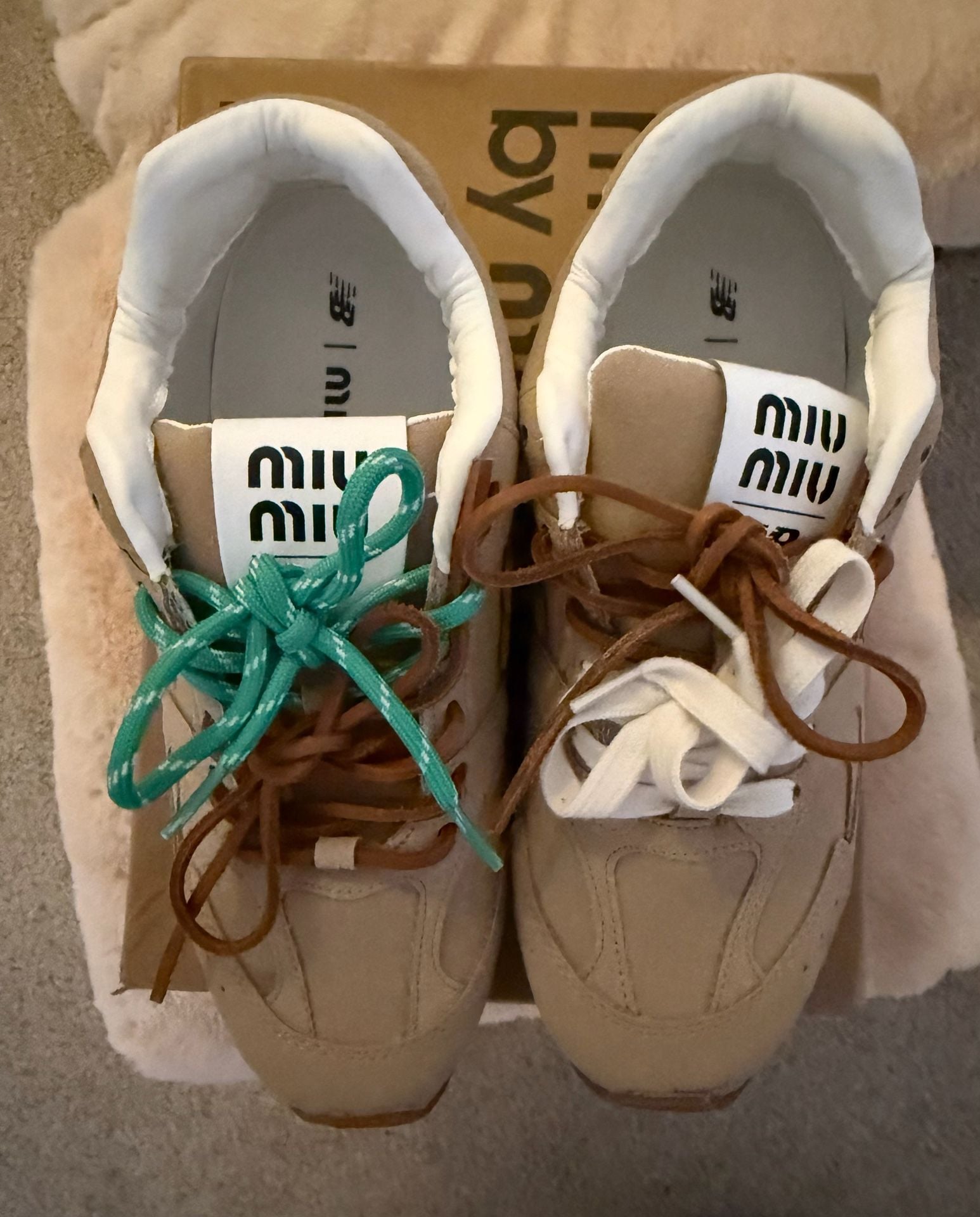 Miu Miu x New Balance 530 SL Suede Sneakers in Ecru 6