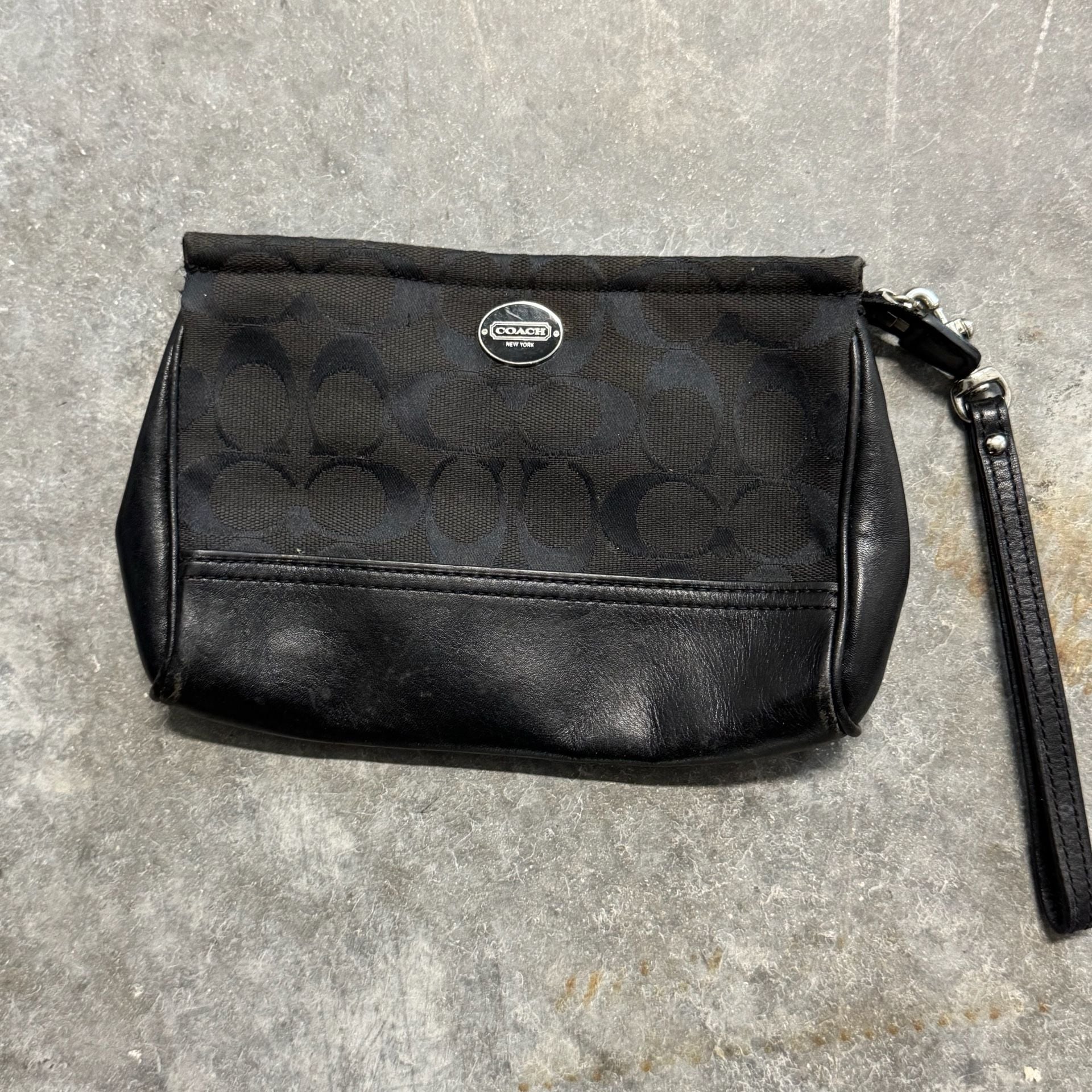 Coach Signature C Canvas and Leather Wristlet Pouch in Black 2