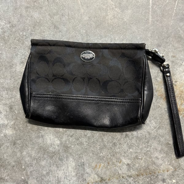 Coach Signature C Canvas and Leather Wristlet Pouch in Black 