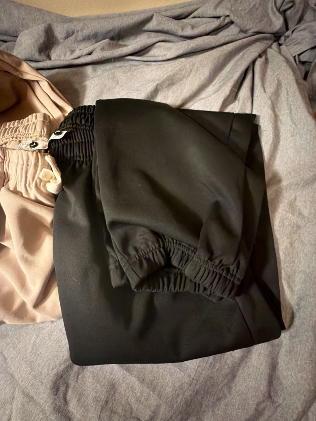 Set of 2 Women's Elastic Waist Jogger Lounge Pants (Black and Beige) 3