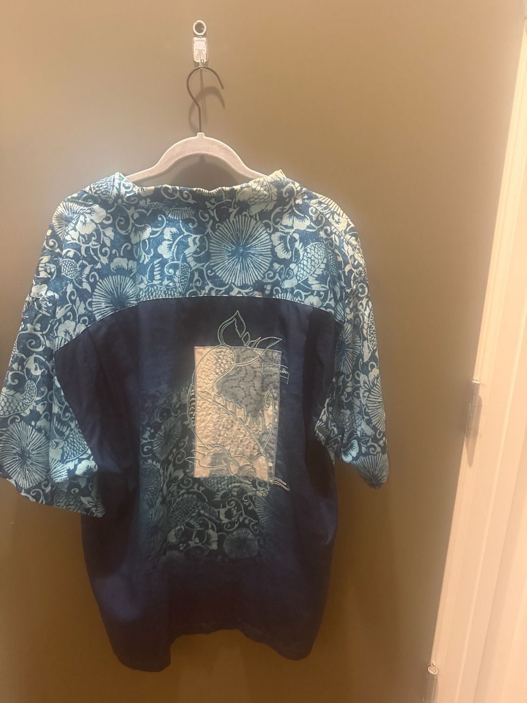 Tommy Bahama Blue Floral and Koi Fish Pattern Short Sleeve Button Up Shirt 3