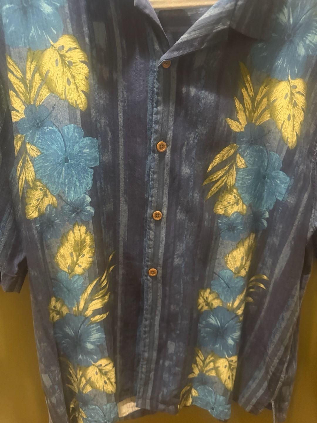 Tommy Bahama Men's XL Blue Silk Hawaiian Shirt Floral Panel Print Short Sleeve 4