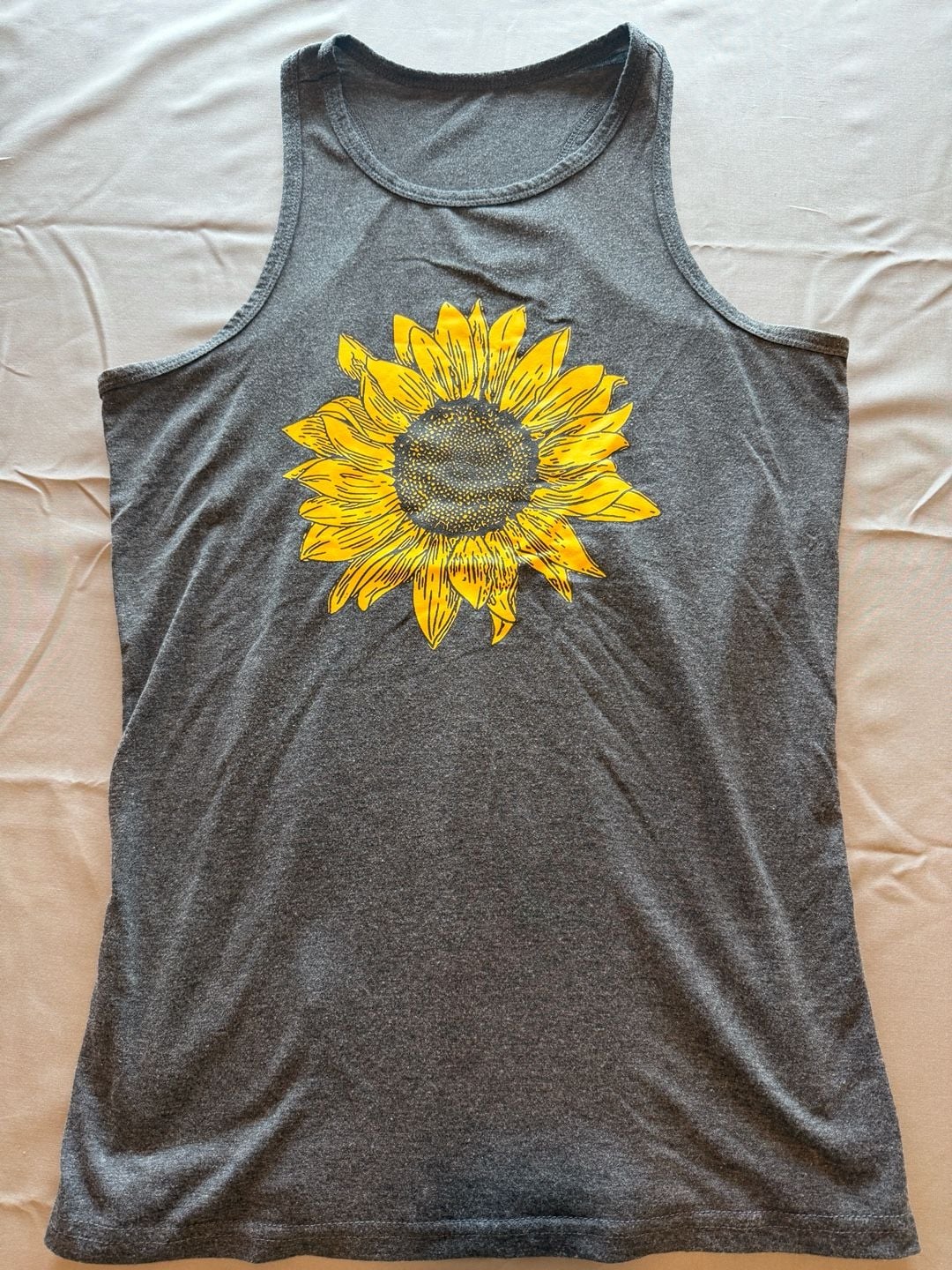 Grey Sunflower Print Racerback Tank Top 2