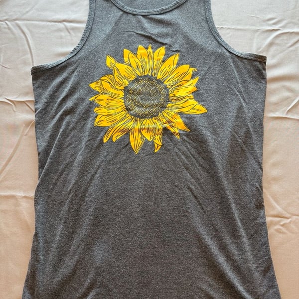 Grey Sunflower Print Racerback Tank Top