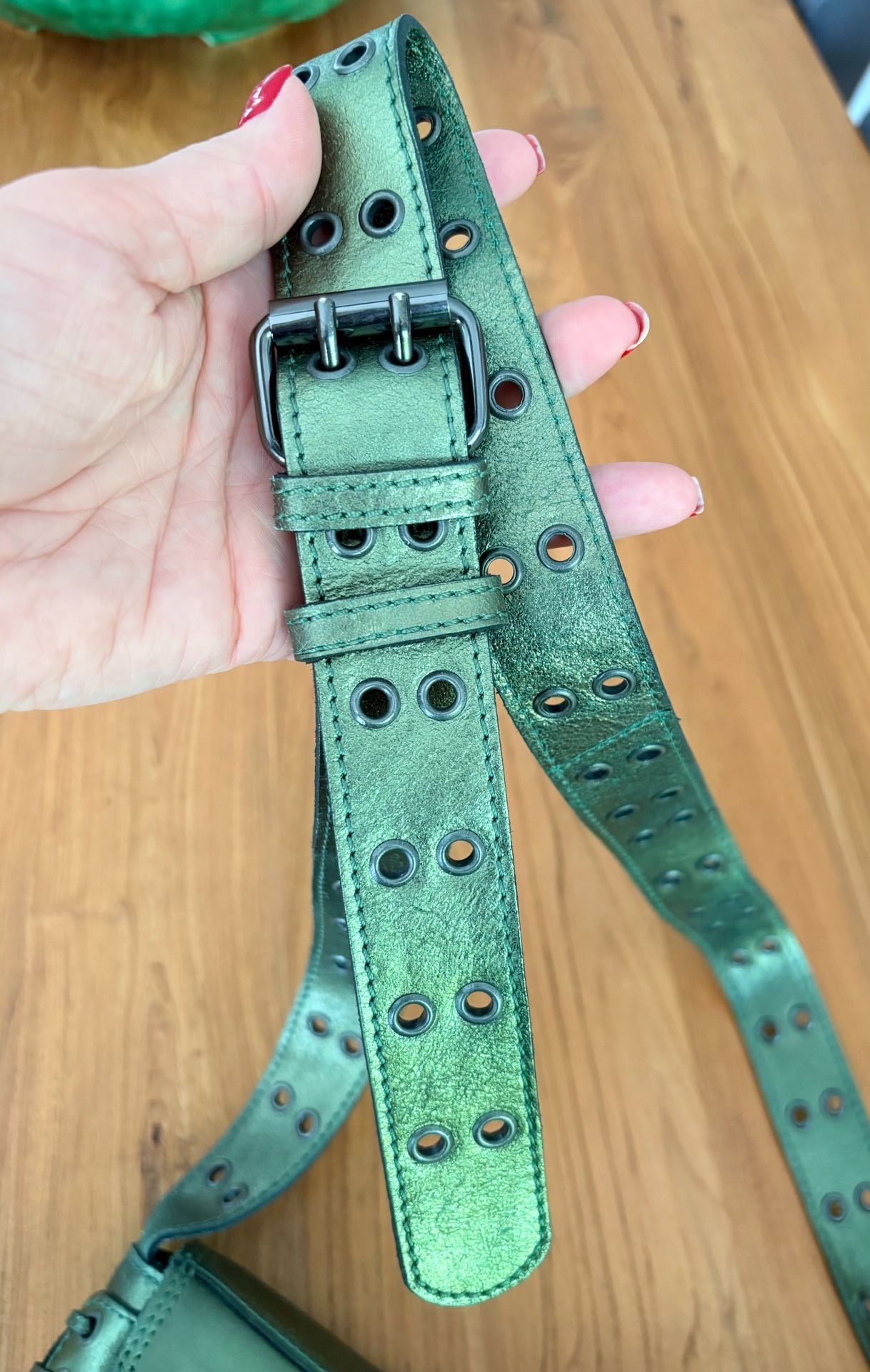 Free People High Speed Crossbody Bag in Metallic Green Leather Y2K 6