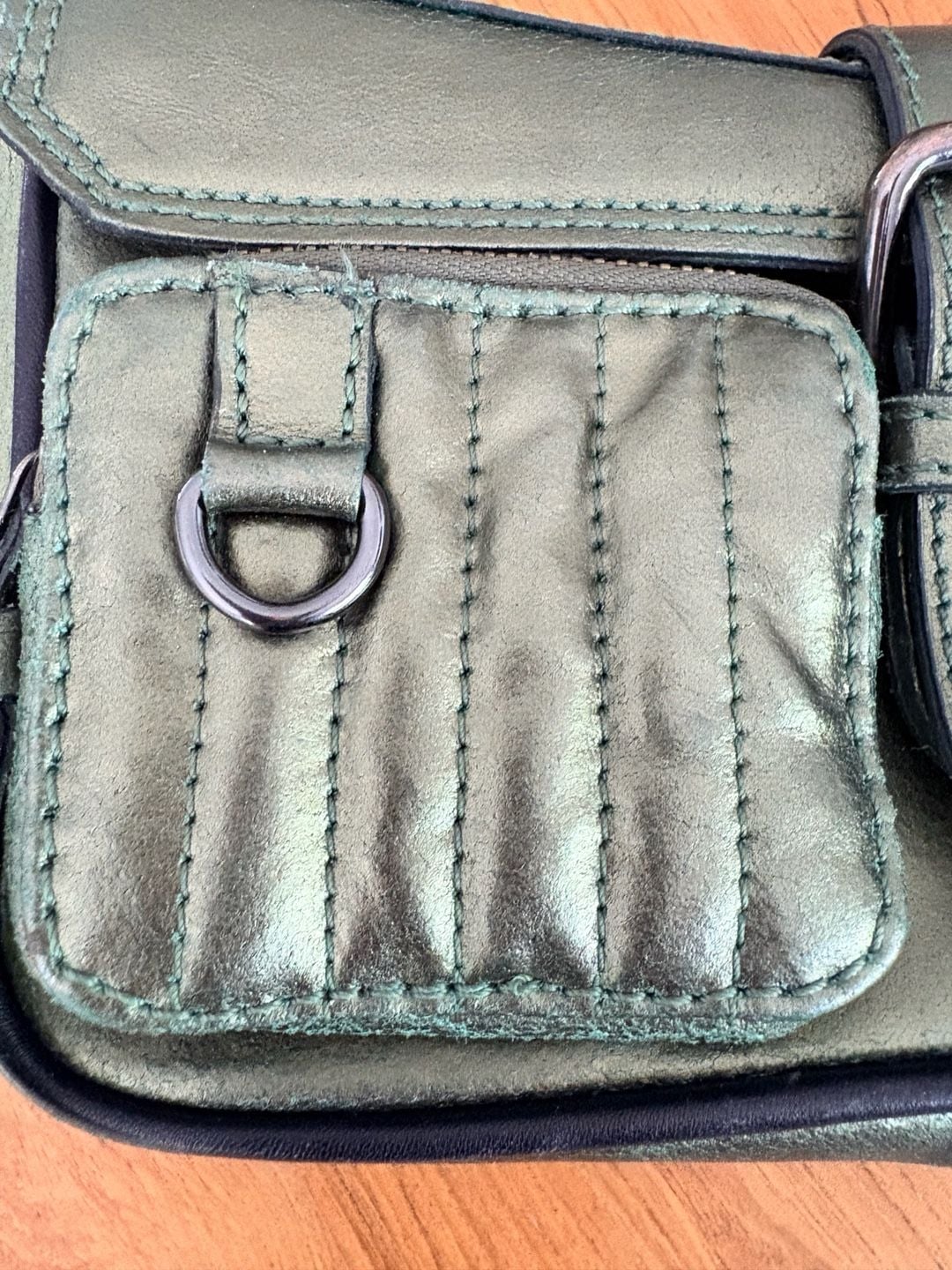Free People High Speed Crossbody Bag in Metallic Green Leather Y2K 8