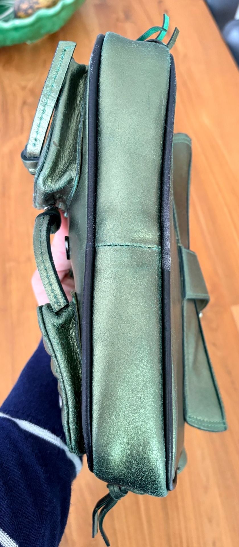 Free People High Speed Crossbody Bag in Metallic Green Leather Y2K 10