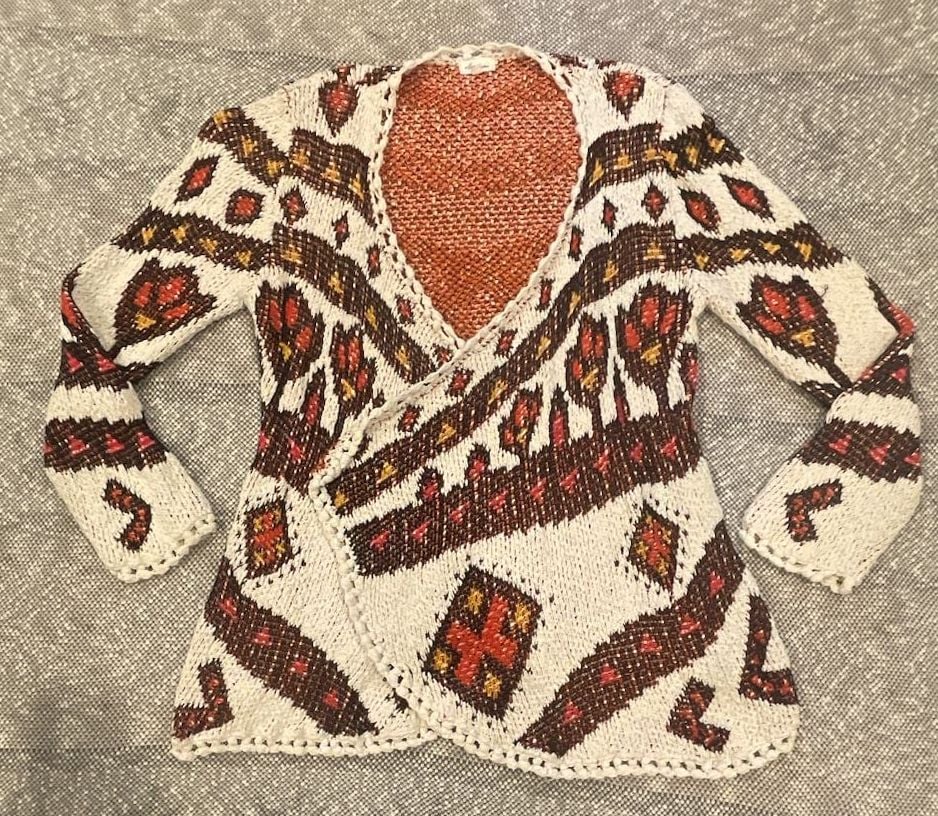 Ava Couture Geometric Pattern Knit Open Front Cardigan Sweater 2