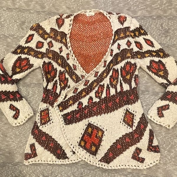 Ava Couture Geometric Pattern Knit Open Front Cardigan Sweater