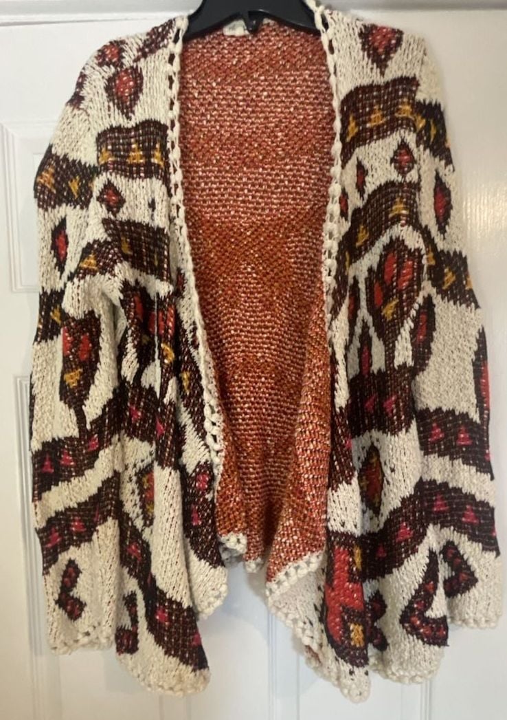 Ava Couture Geometric Pattern Knit Open Front Cardigan Sweater 3