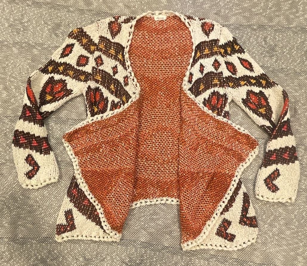 Ava Couture Geometric Pattern Knit Open Front Cardigan Sweater 4