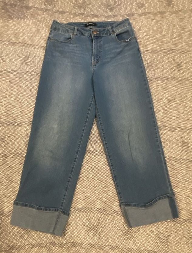 l.jeans Women's Mid Rise Rolled Hem Wide Leg Denim Jeans Size 8 2