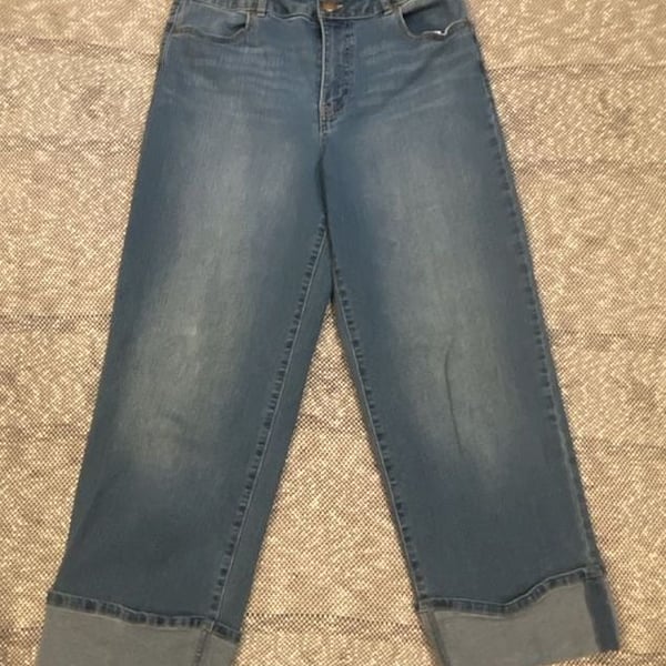 l.jeans Women's Mid Rise Rolled Hem Wide Leg Denim Jeans Size 8