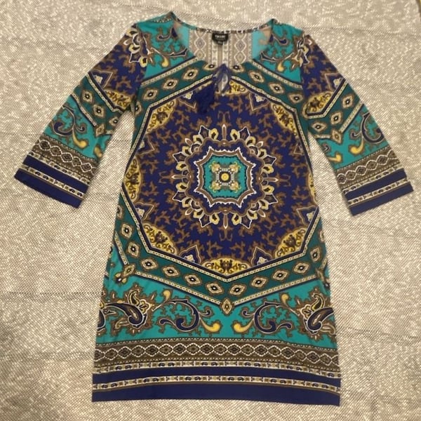 Nicole by Nicole Miller Boho Medallion Print 3/4 Sleeve Shift Dress