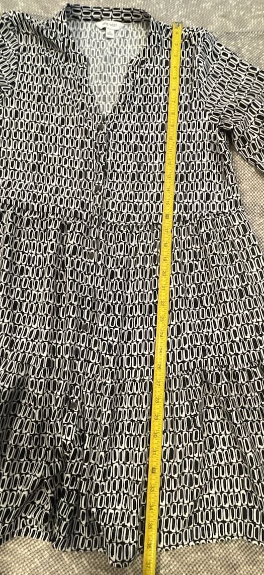 Nine West Black & White Oversized Geometric Print V-Neck Tiered Mini Dress 5