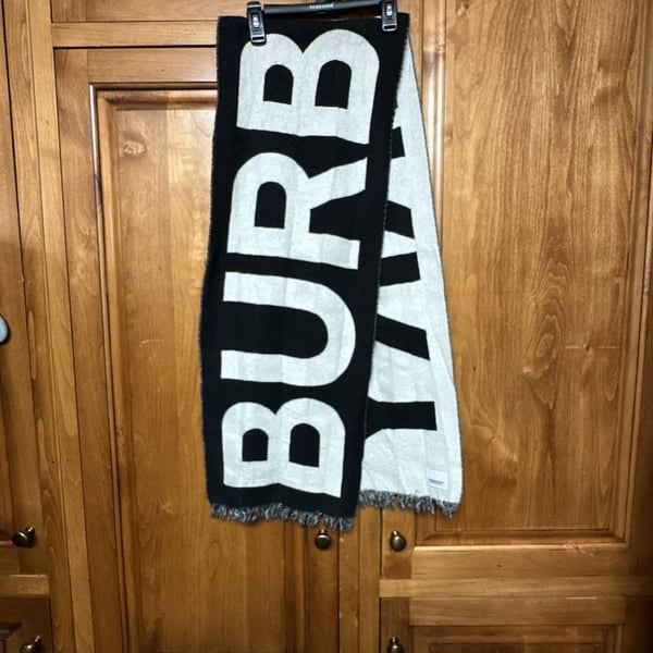 Burberry Logo Jacquard Wool Scarf in Black and Calico