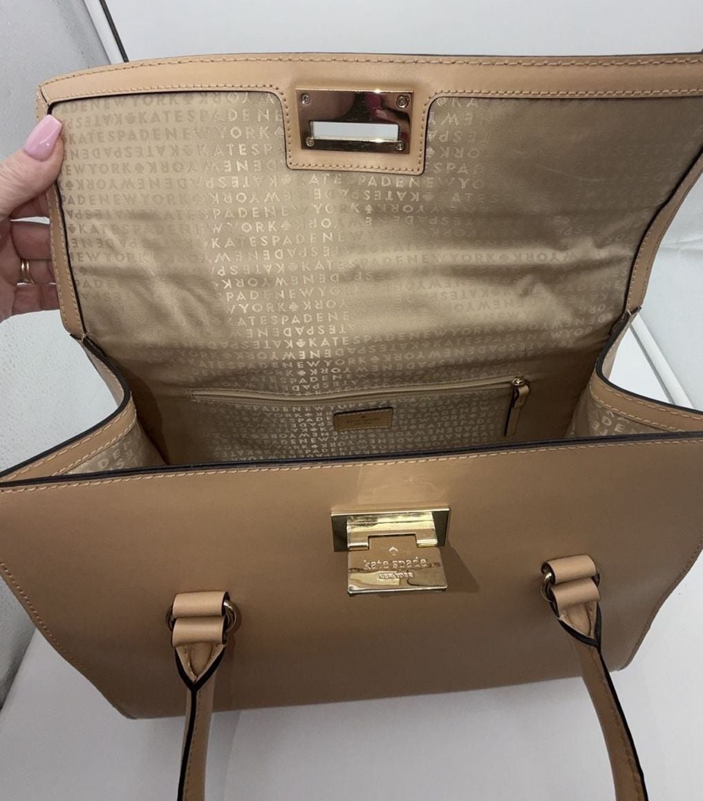 Kate Spade Harwood Place Sinclair Tan Leather Satchel Handbag 10