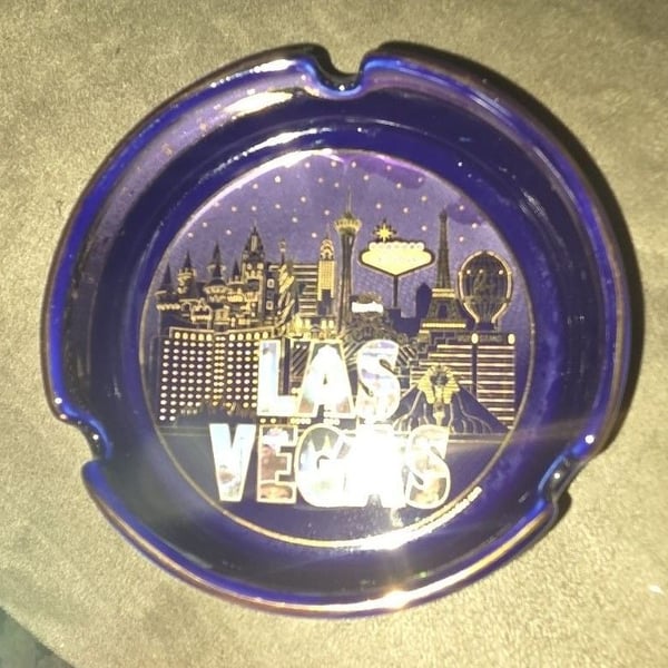 City Merchandise Las Vegas Souvenir Cobalt Blue Glass Ashtray