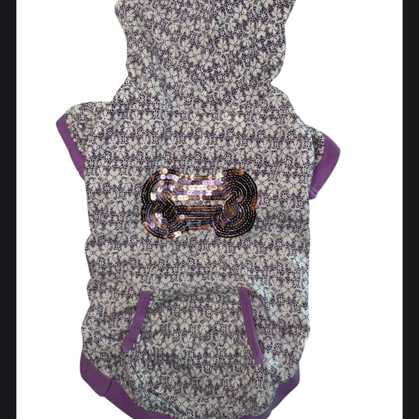 Top Paw Spring 2013 Purple Lace Pattern Dog Hoodie with Sequin Bone Detail