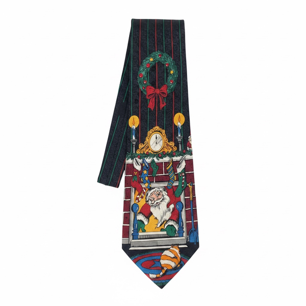 Addiction Men's Christmas Necktie Santa Chimney Fireplace Novelty Silk Tie