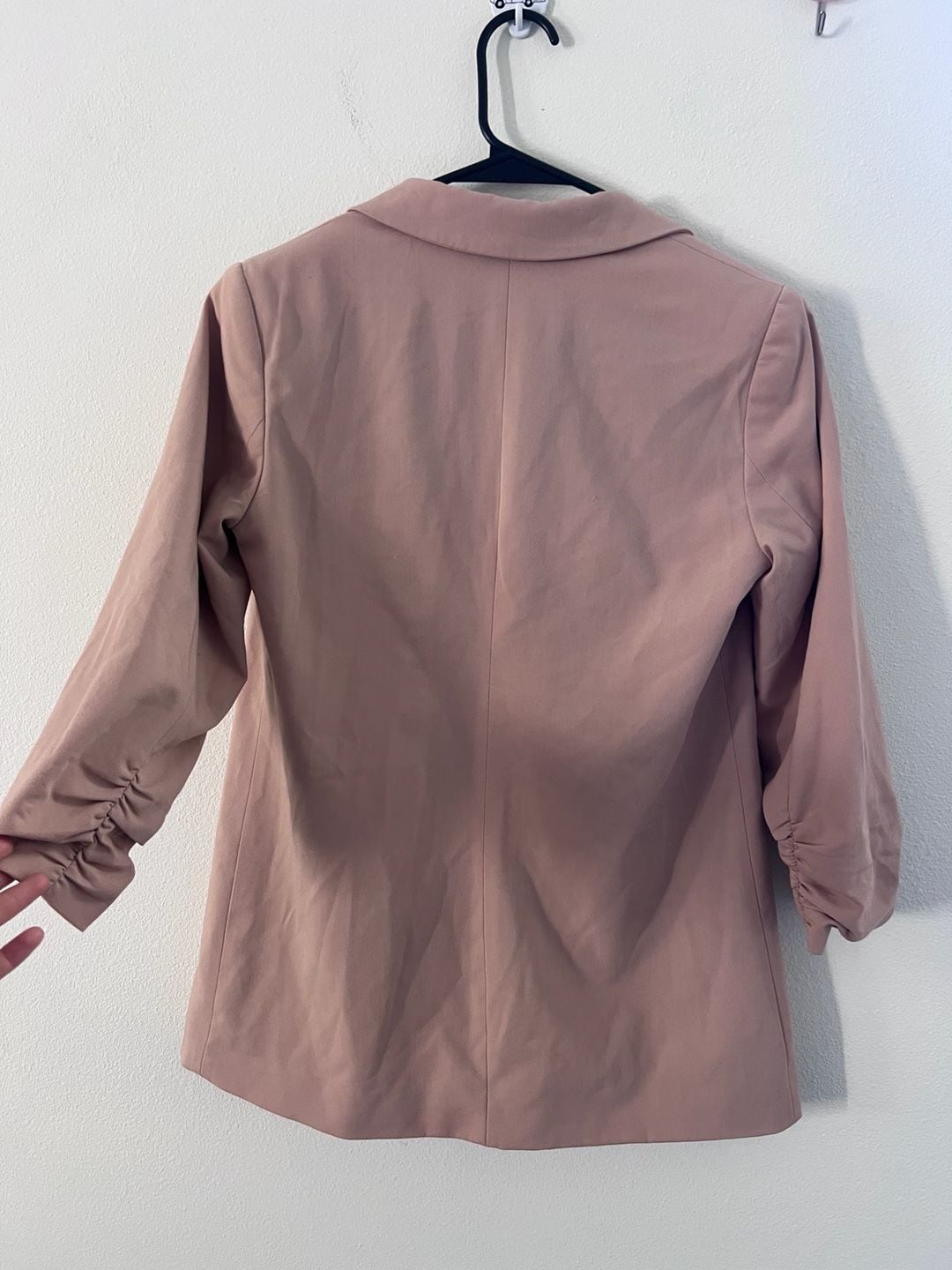 Forever 21 Open Front Ruched 3/4 Sleeve Blazer relaxed size S dusty pink salmon color 3