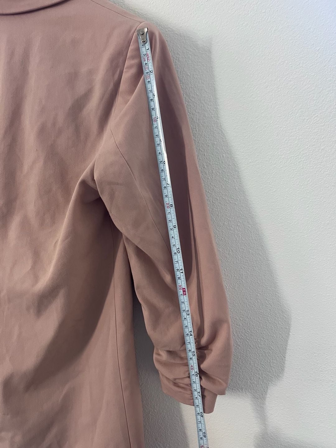 Forever 21 Open Front Ruched 3/4 Sleeve Blazer relaxed size S dusty pink salmon color 5