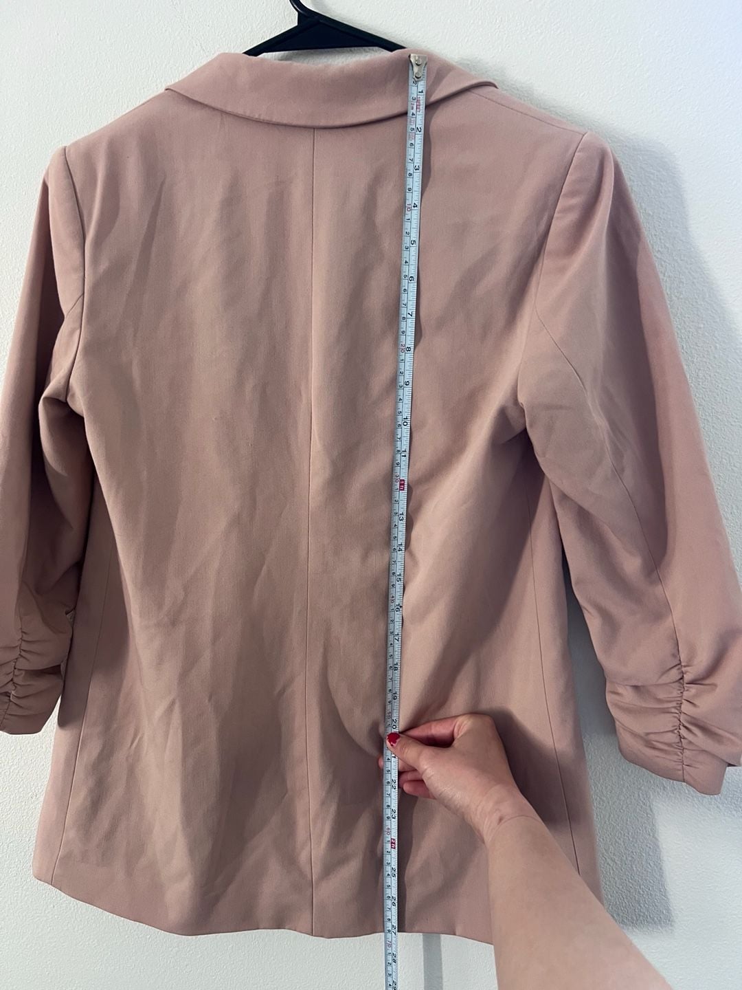 Forever 21 Open Front Ruched 3/4 Sleeve Blazer relaxed size S dusty pink salmon color 6