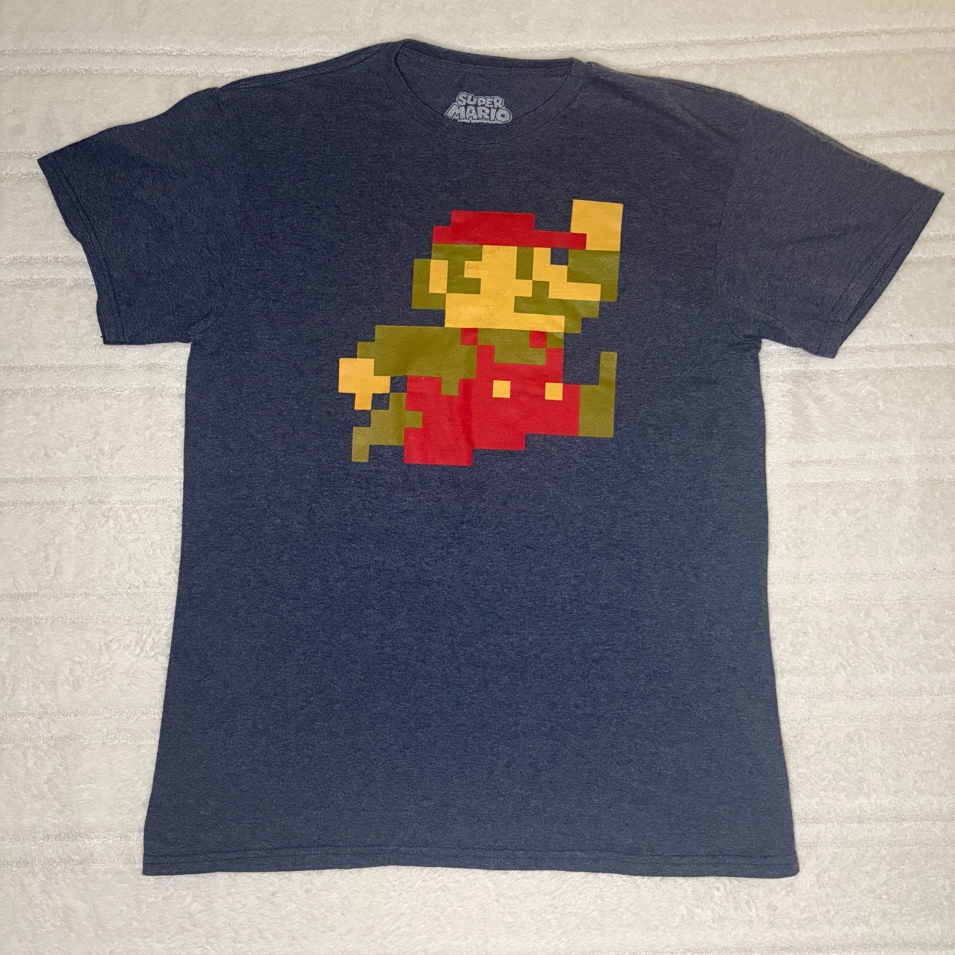 Super Mario Nintendo Pixelated 8-Bit Jump Graphic T-Shirt Navy Heather 1