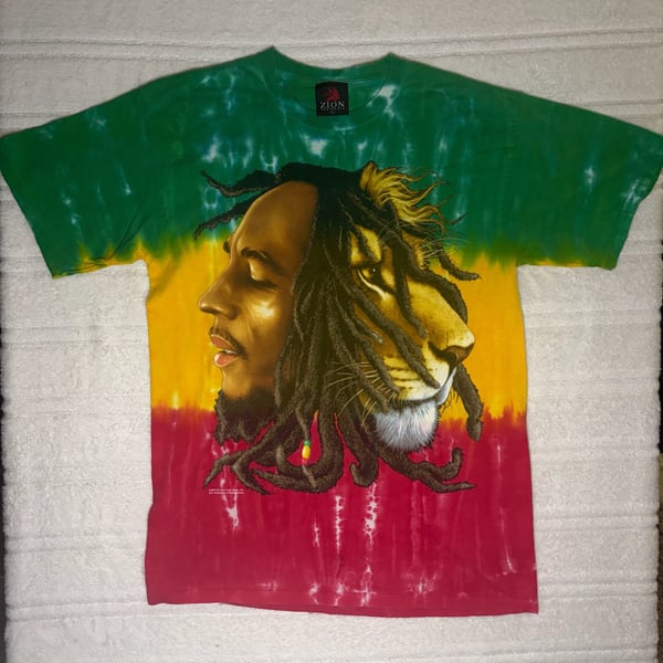 Zion Rootswear Bob Marley Lion Face Profile Rasta Tie Dye T-Shirt