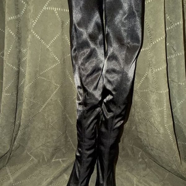 Kendall + Kylie Black Satin Pointed Toe Over-The-Knee Heeled Boots 7.5