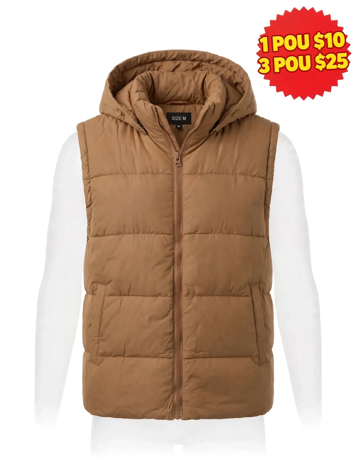 Unbranded Brown Hooded Puffer Vest 2