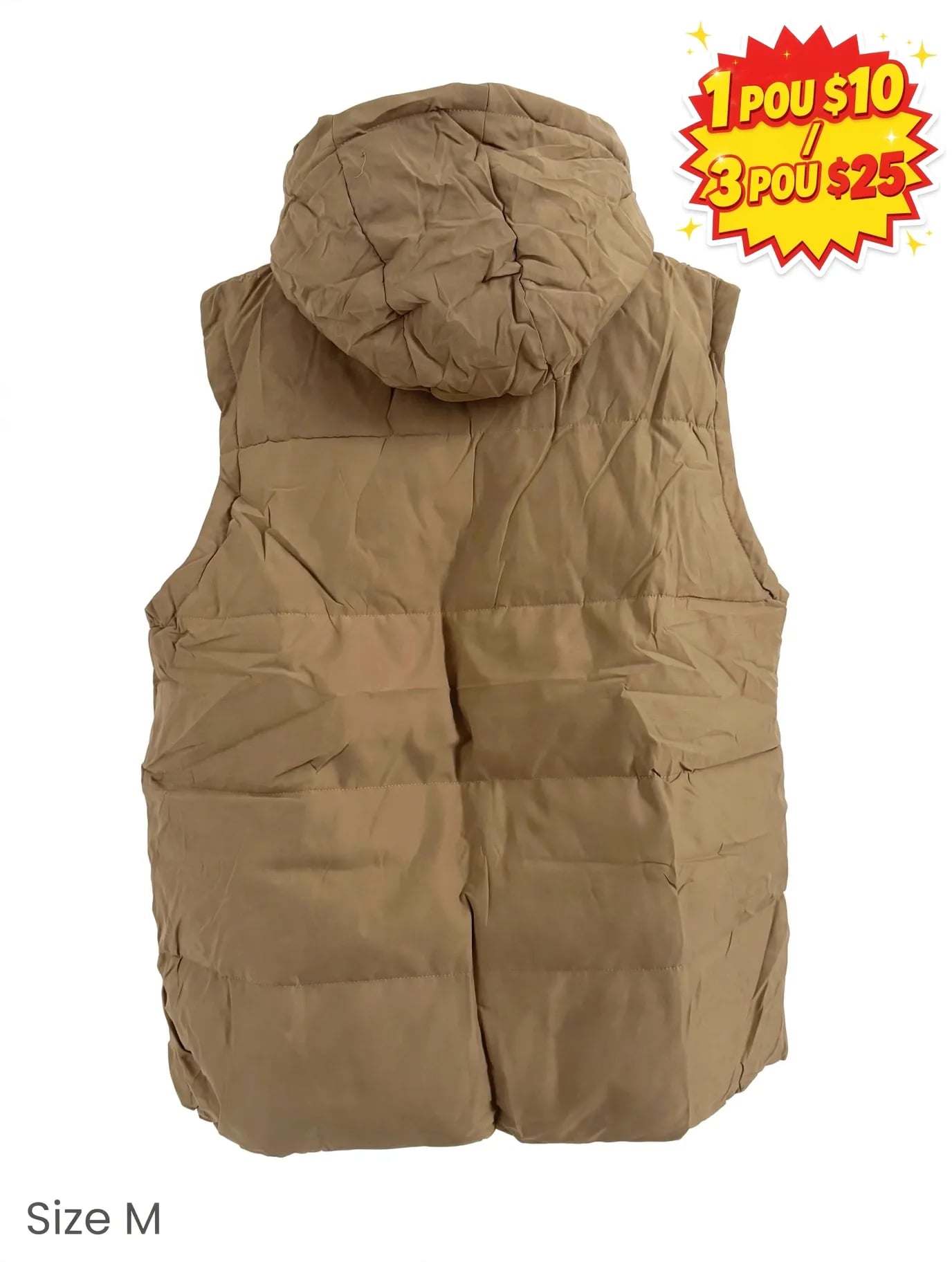Unbranded Brown Hooded Puffer Vest 3