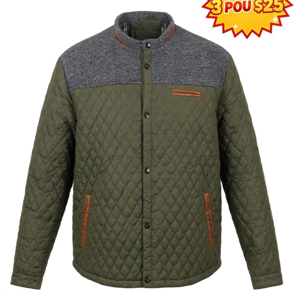 Men's Contrast Yoke Diamond Quilted Snap Button Jacket