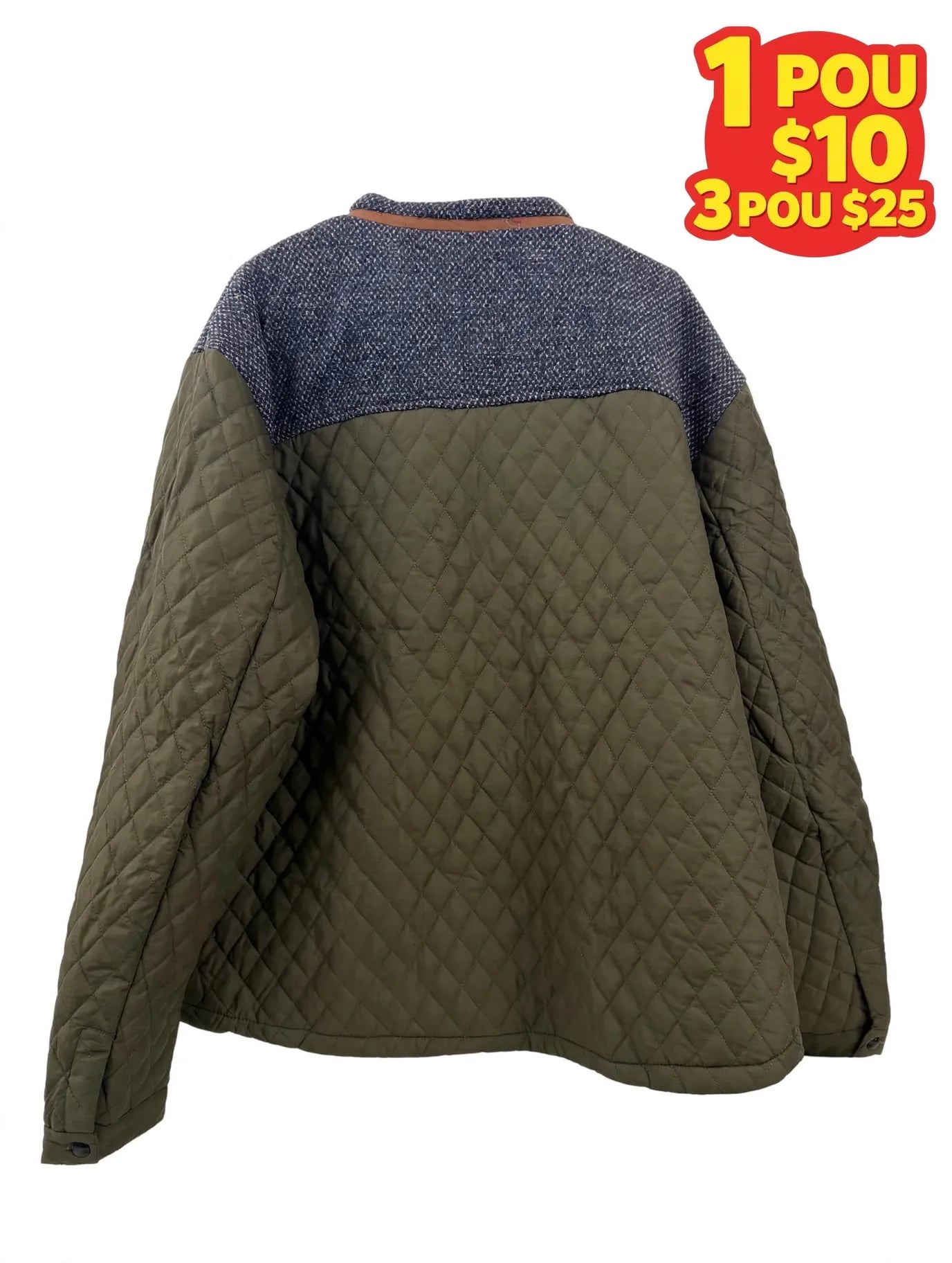 Men's Contrast Yoke Diamond Quilted Snap Button Jacket 3