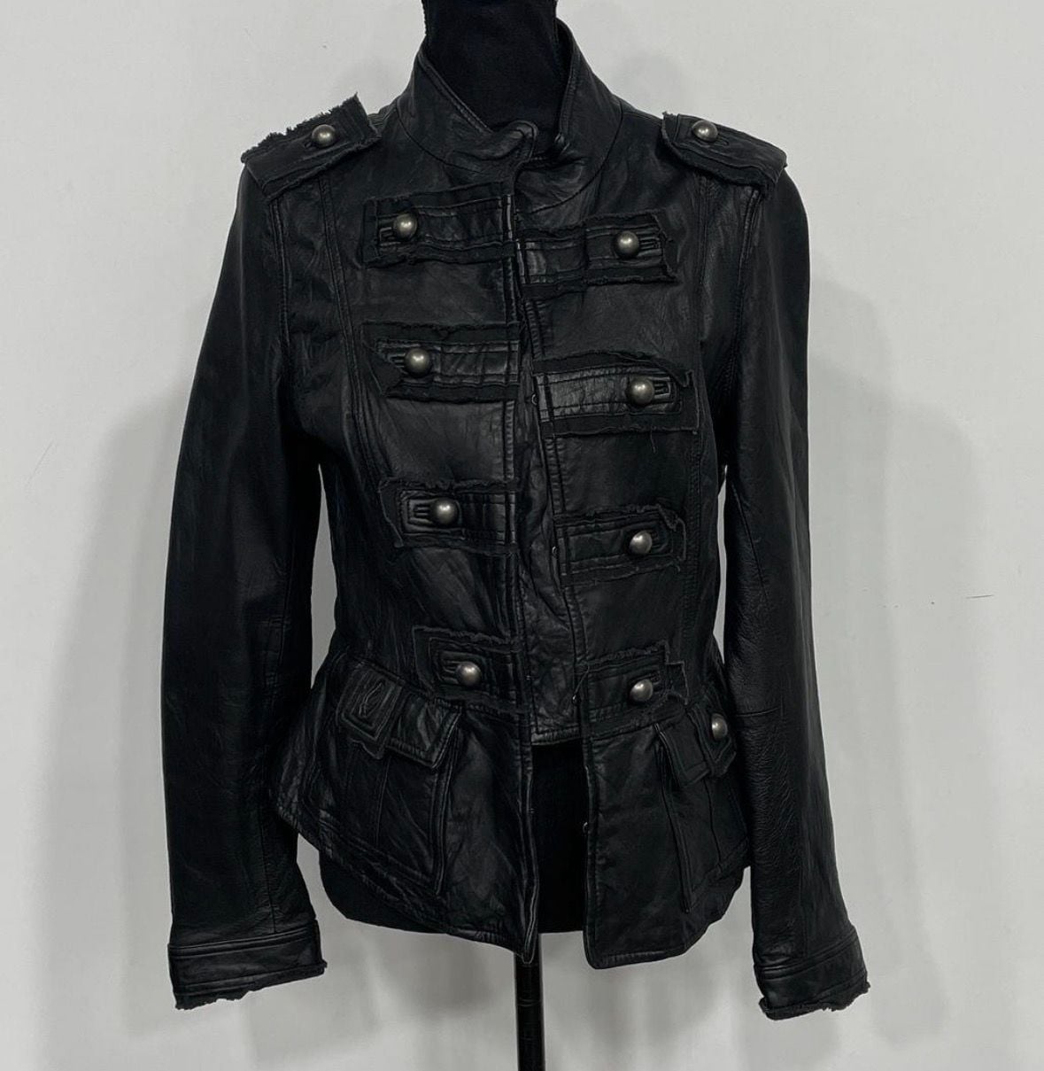 Vintage A|wear Women's Black Real Leather Military Jacket 2