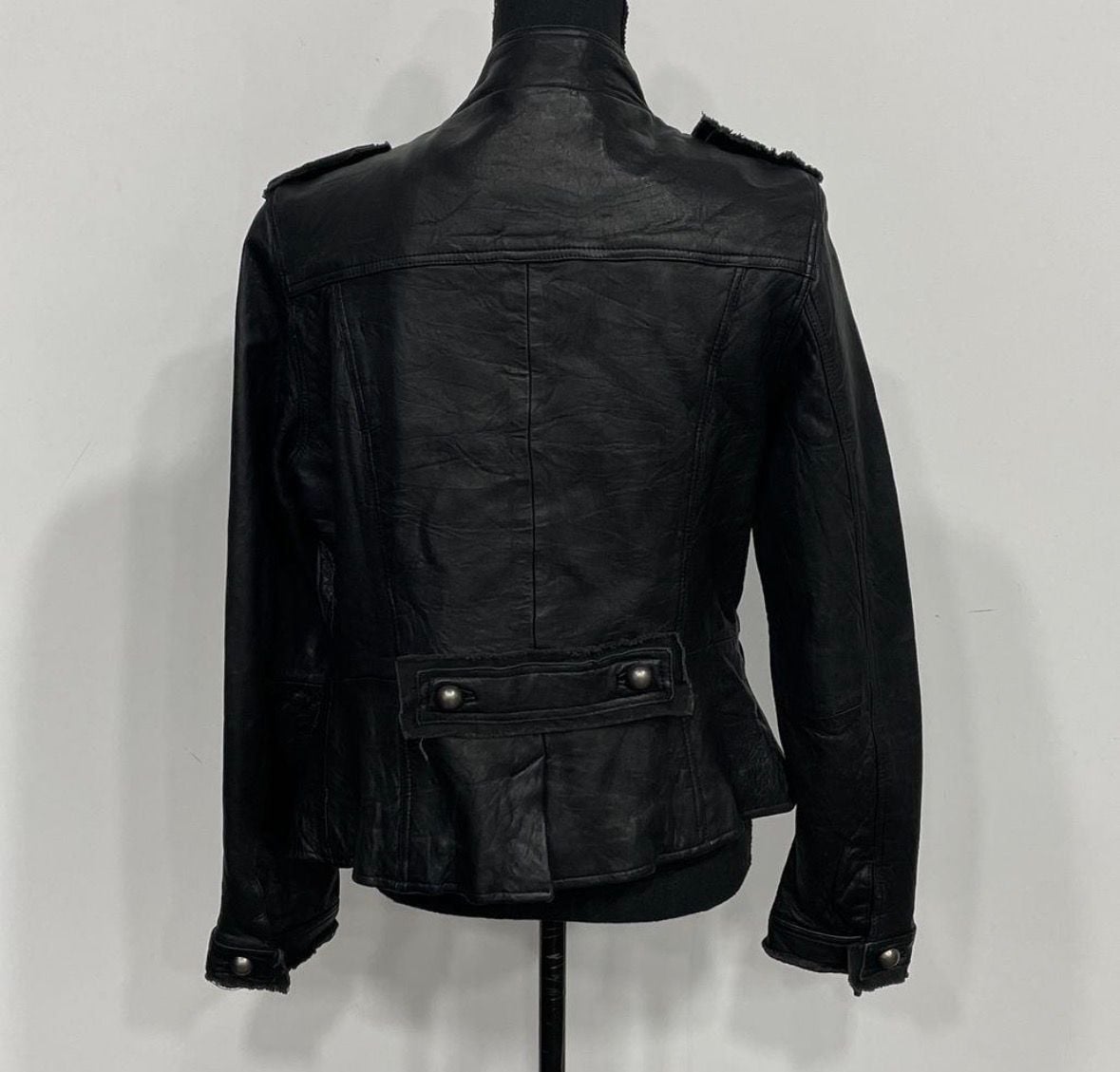 Vintage A|wear Women's Black Real Leather Military Jacket 4