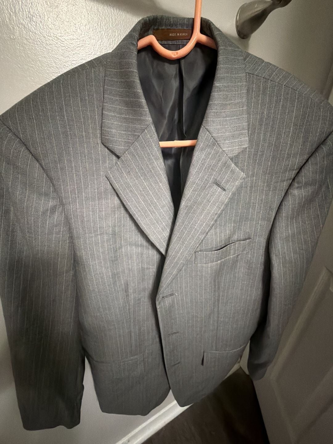 Tasso Elba Mens 38R Gray Pinstripe Wool Blazer Vitale Barberis Canonico Italy 2