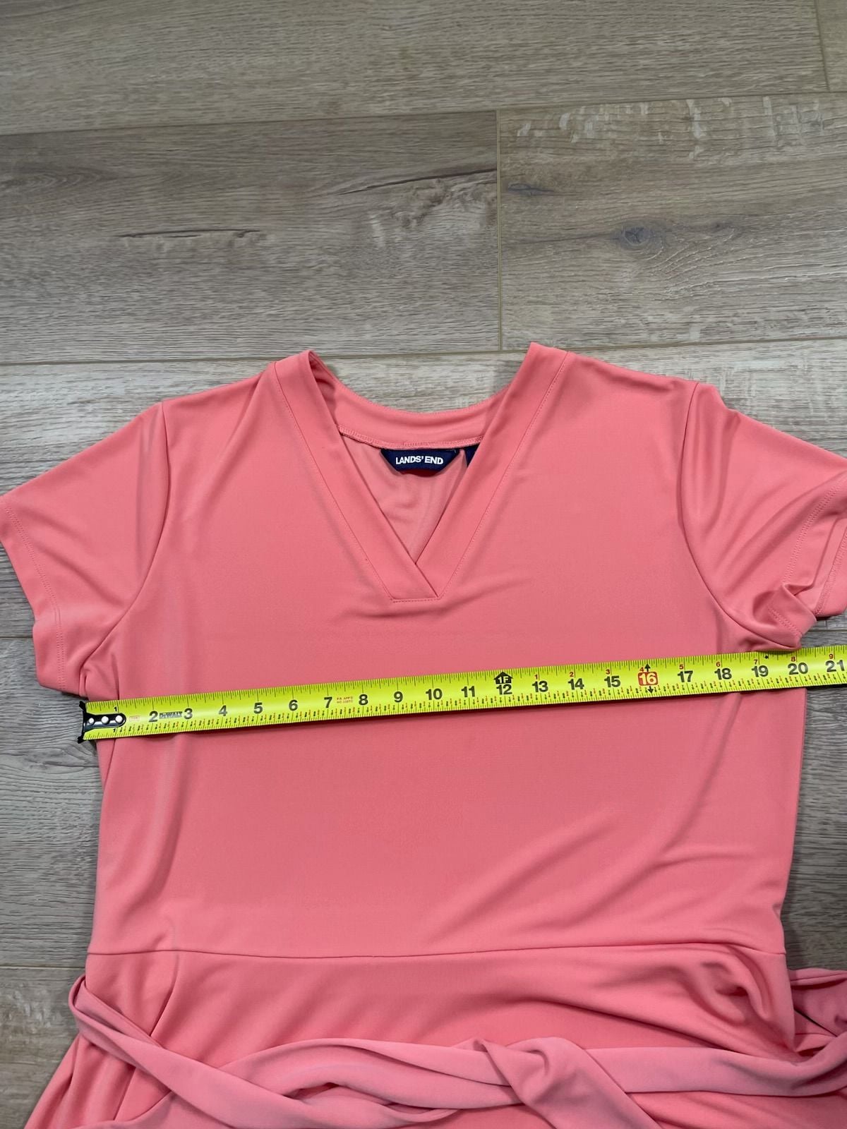 Lands’ End Women’s Coral V-Neck Tie Waist A-Line Midi Dress XL 18 Stretch 8