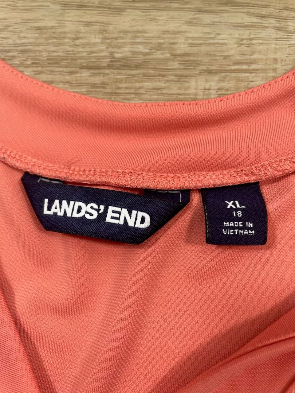 Lands’ End Women’s Coral V-Neck Tie Waist A-Line Midi Dress XL 18 Stretch 9