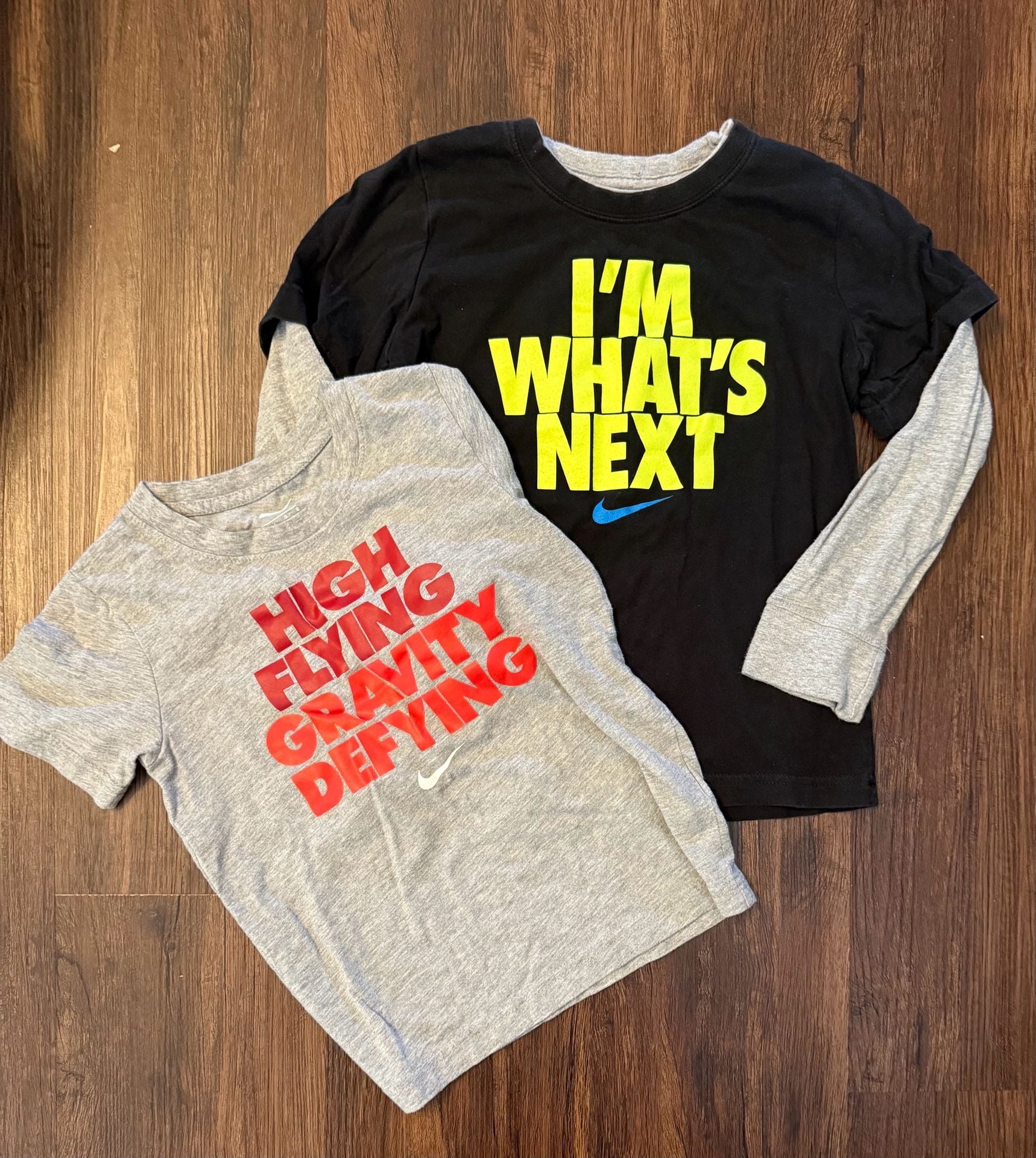 Lot of 2 Nike Boys Graphic T-Shirts (High Flying Gravity Defying & I'm What's Next) 1