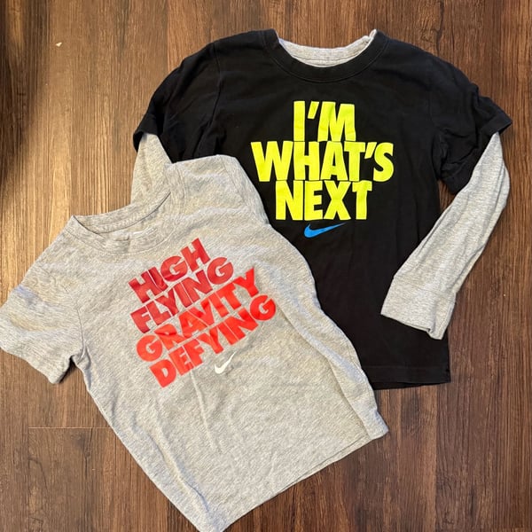 Lot of 2 Nike Boys Graphic T-Shirts (High Flying Gravity Defying & I'm What's Next)