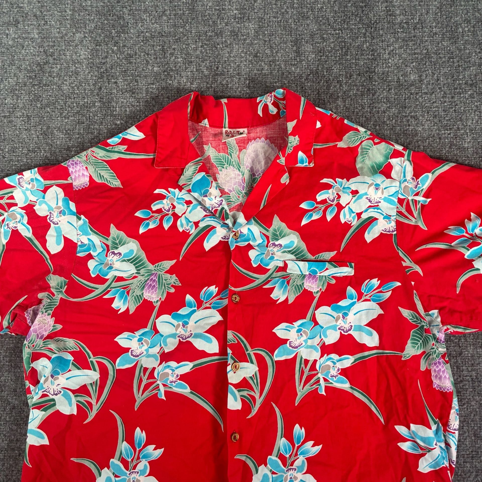Vintage Paradise Found MAGNUM PI Aloha Hawaiian Shirt Red Floral Men's Large USA 3
