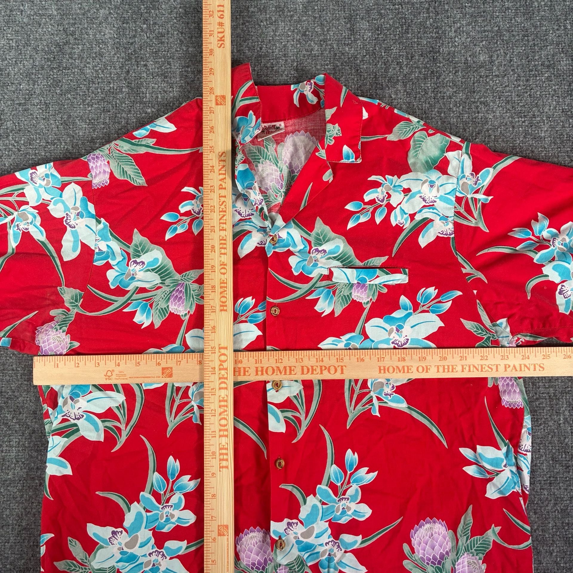Vintage Paradise Found MAGNUM PI Aloha Hawaiian Shirt Red Floral Men's Large USA 4