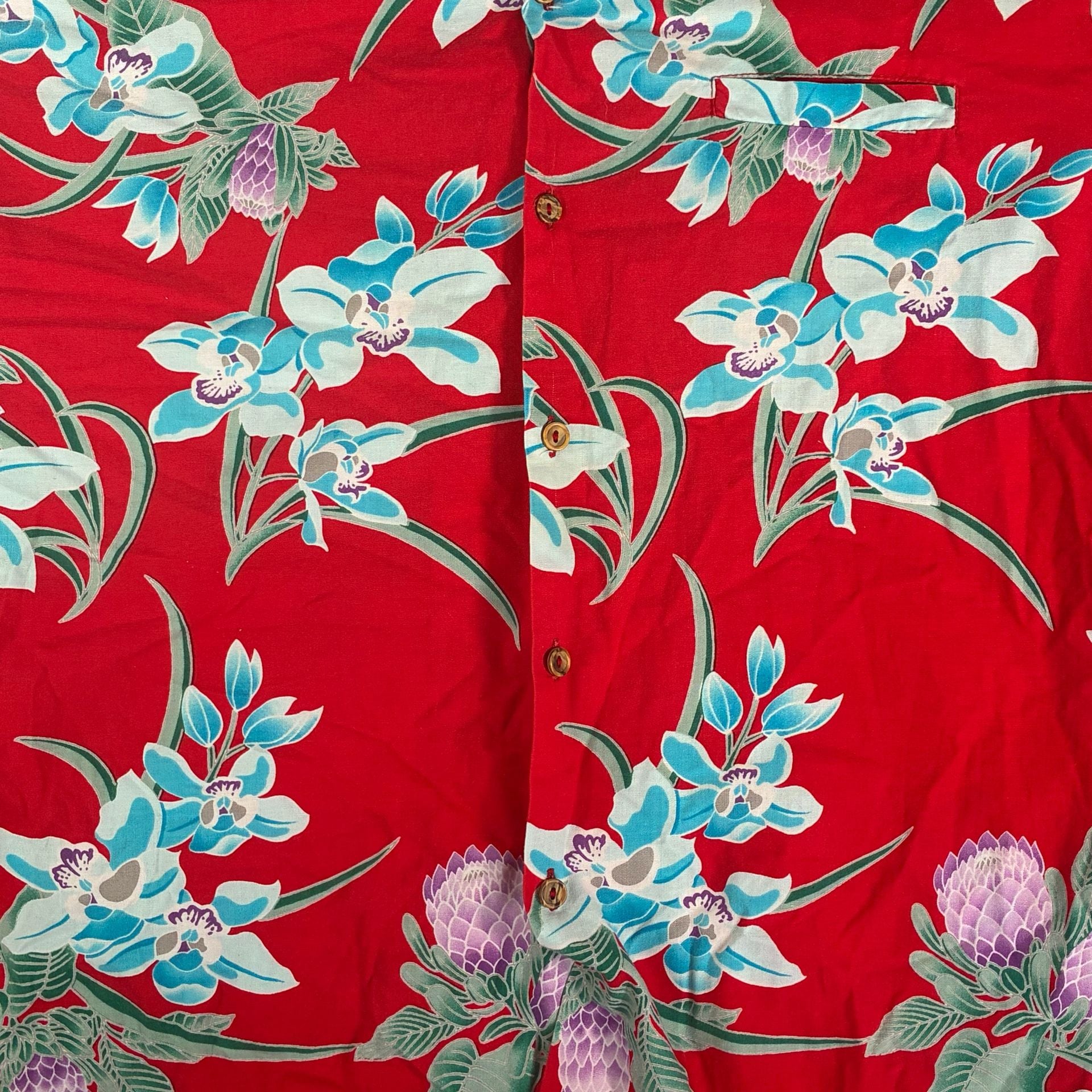 Vintage Paradise Found MAGNUM PI Aloha Hawaiian Shirt Red Floral Men's Large USA 5